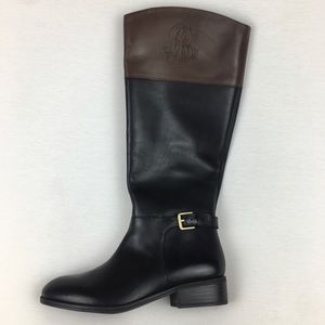 Polo Ralph Lauren Madisen tall boots Leather Almond Toe Black brown women 6.5B